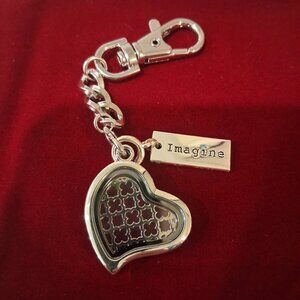 New, Floating Heart Locket Keychain, with heart cut out plate and imagine charm